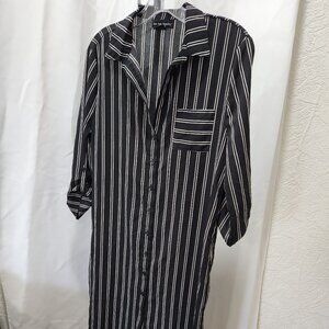 See you Monday Black and white striped long sleeve shirt dress